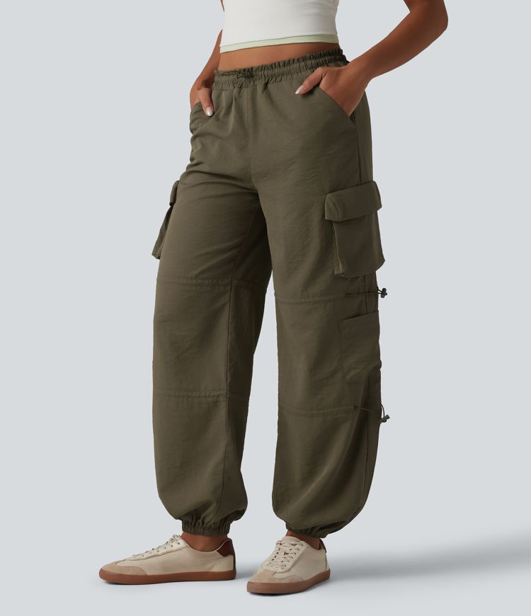 Mid Rise Adjustable Drawcord Casual Cargo Joggers with Pockets
