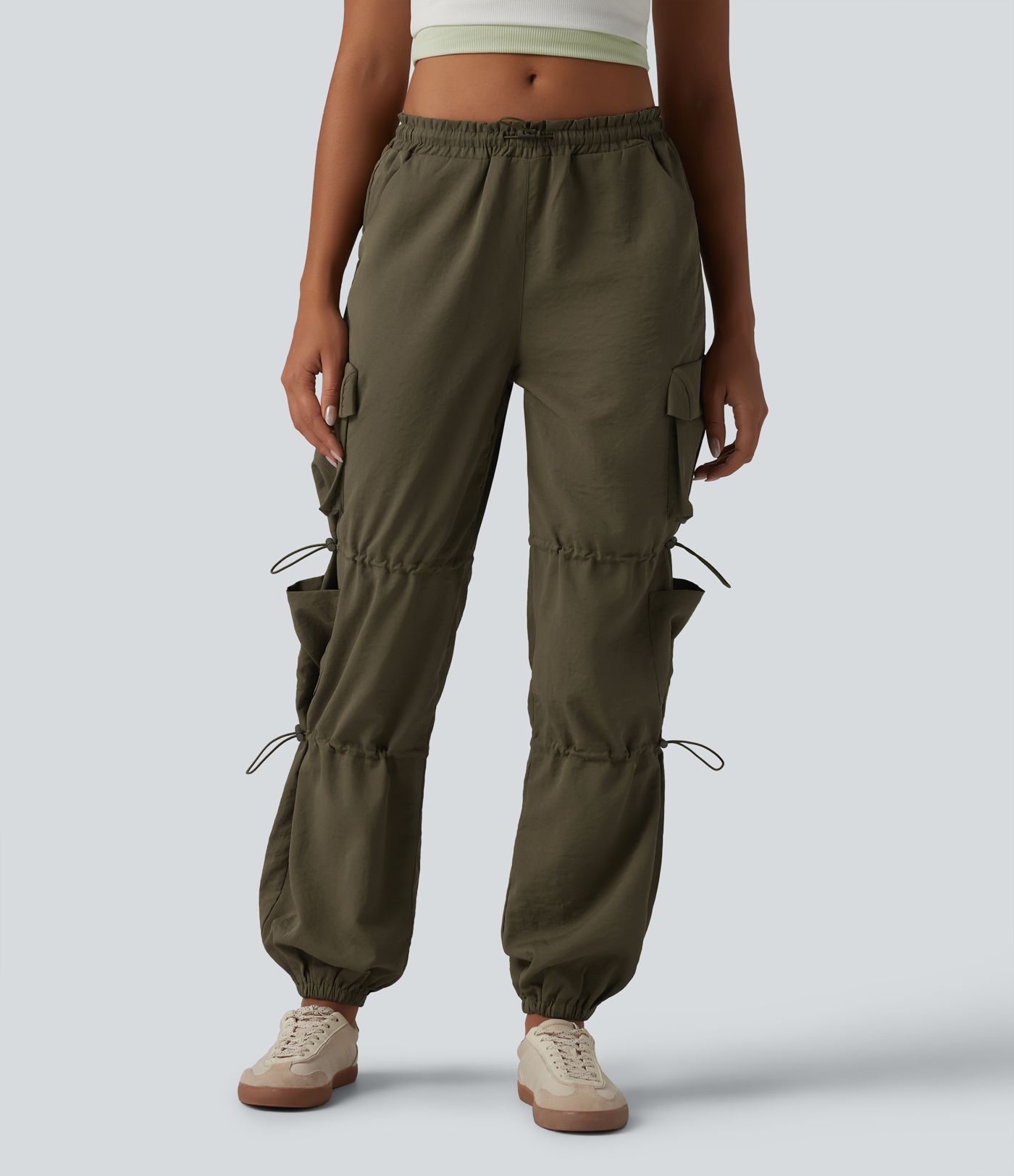 Jogging cargo taille mi-haute avec cordon de serrage réglable et poches