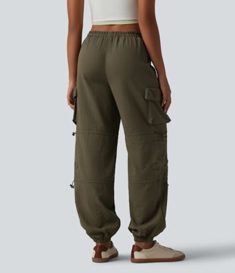 Jogging cargo taille mi-haute avec cordon de serrage réglable et poches