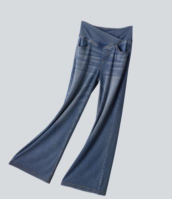 Halara Flex™ - Lässige, drapierte Baggy-Jeans aus verwaschenem Lyocell mit hohem Crossover-Bund und mehreren Taschen