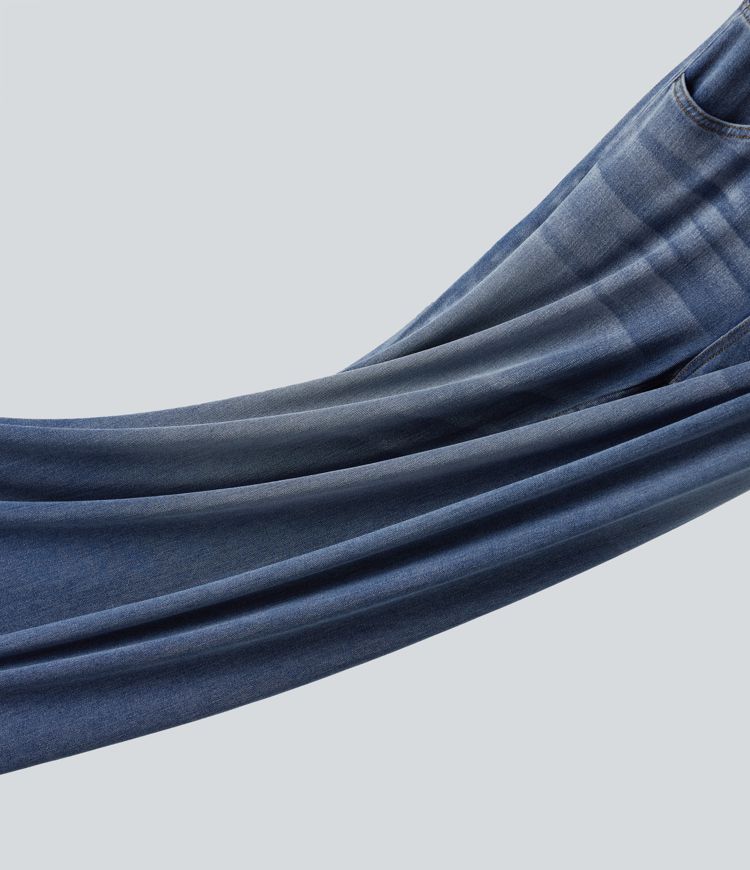 Halara Flex™ - Lässige, drapierte Baggy-Jeans aus verwaschenem Lyocell mit hohem Crossover-Bund und mehreren Taschen