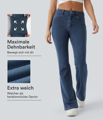 Halara Flex™ Lässige Bootcut-Jeans mit mittelhohem Bund und Knopftaschen