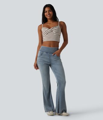 Halara Flex™ Mid Rise Draped Lyocell Washed Flare Casual Jeans with Pockets