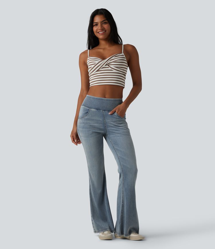 Halara Flex™ Mid Rise Draped Lyocell Washed Flare Casual Jeans with Pockets