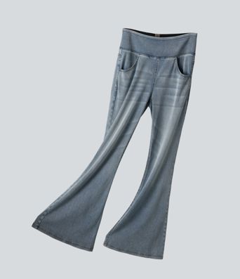 Halara Flex™ Mid Rise Draped Lyocell Washed Flare Casual Jeans with Pockets