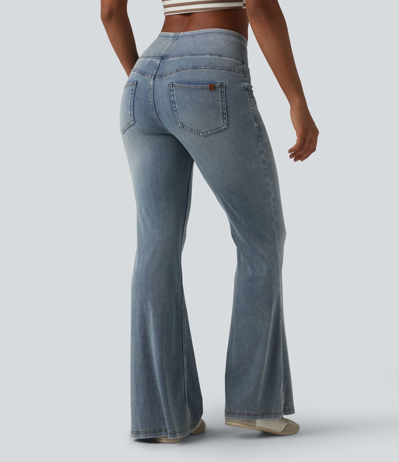 Halara Flex™ Mid Rise Draped Lyocell Washed Flare Casual Jeans with Pockets