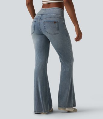 Halara Flex™ Mid Rise Draped Lyocell Washed Flare Casual Jeans with Pockets