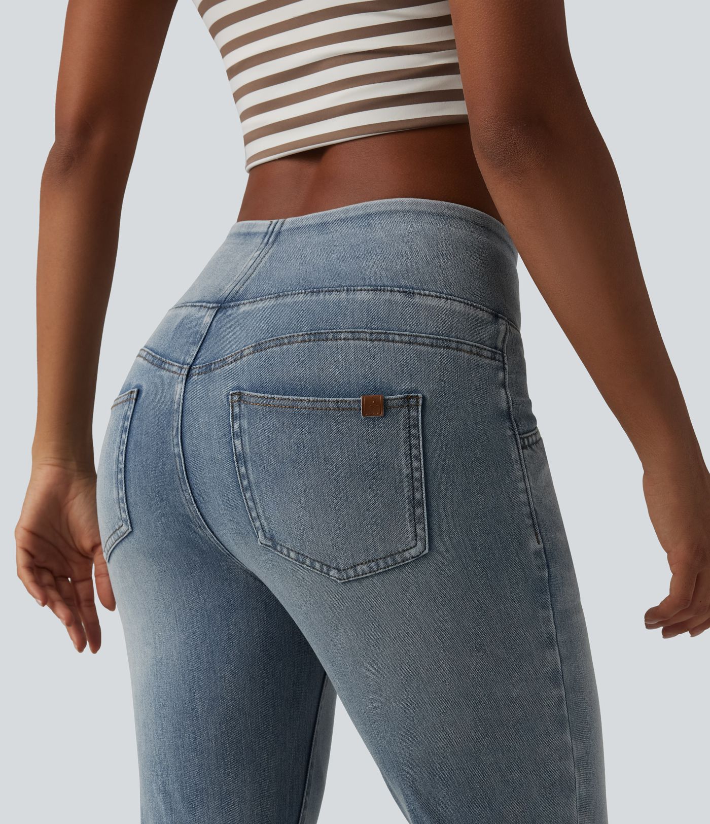 Halara Flex™ Mid Rise Draped Lyocell Washed Flare Casual Jeans with Pockets