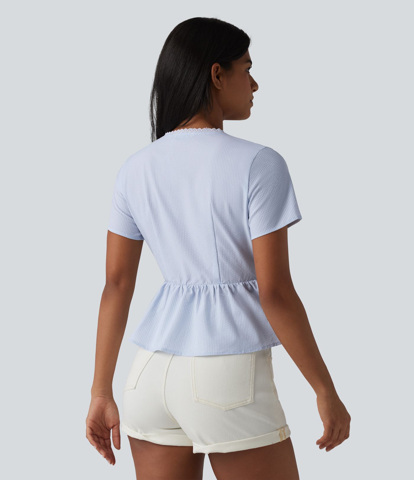 V Neck Tie Front Short Sleeve Quick Dry Top