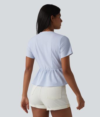 V Neck Tie Front Short Sleeve Quick Dry Top