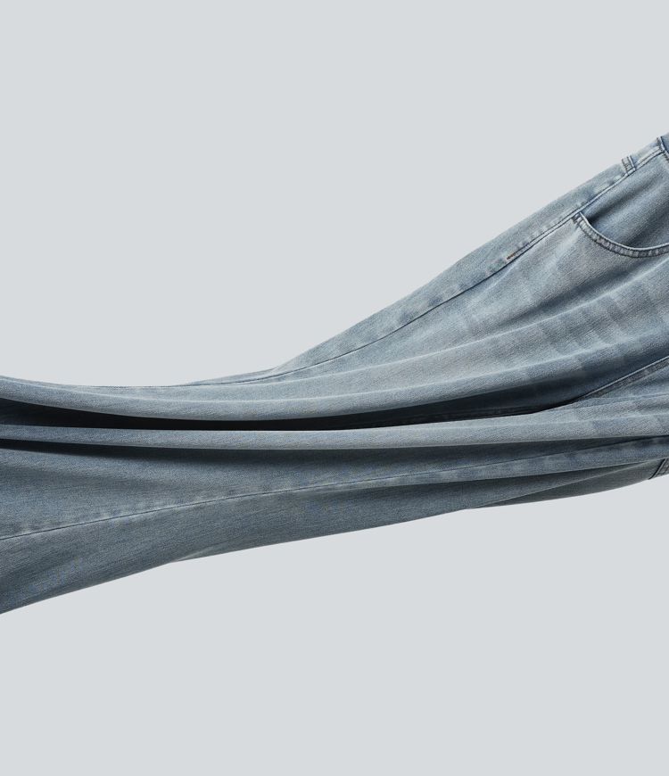 Halara Flex™ Mid Rise Draped Lyocell Washed Flare Casual Jeans with Pockets