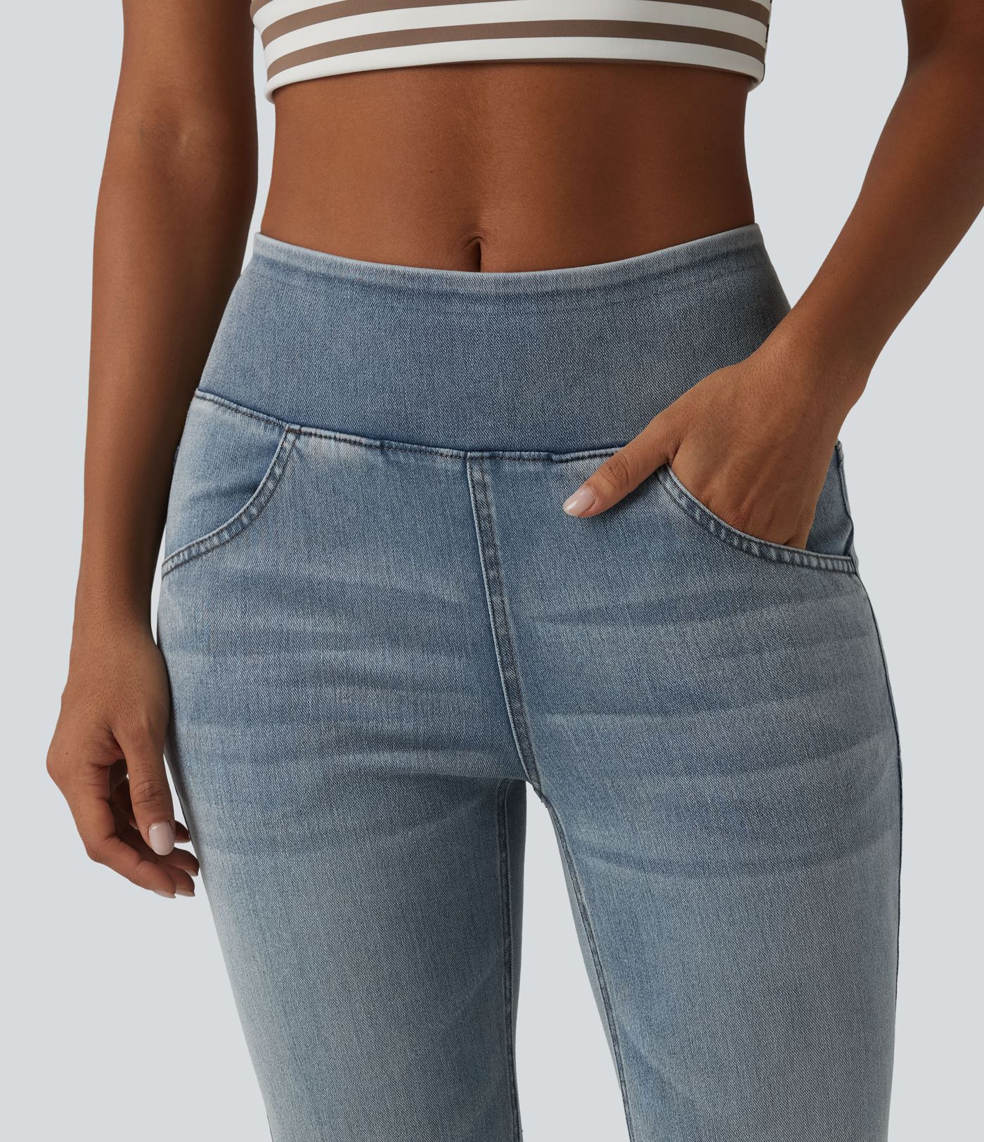 Halara Flex™ Mid Rise Draped Lyocell Washed Flare Casual Jeans with Pockets