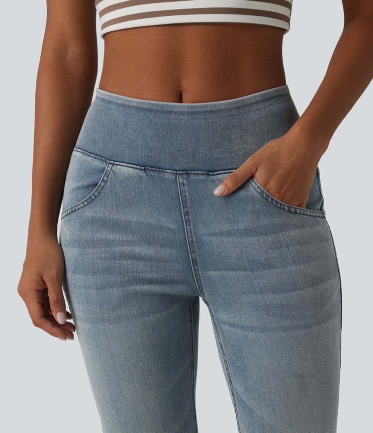 Halara Flex™ Mid Rise Draped Lyocell Washed Flare Casual Jeans with Pockets