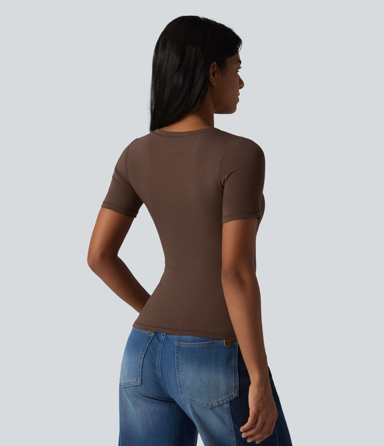 Halara Cotton Jersey V-neck Short Sleeve Built-in Bra Casual T-Shirt B-DD Cups