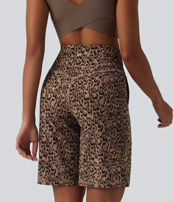 Short de yoga Halara UltraSculpt™ imprimé léopard, taille haute, gainant, jambes droites, 25 cm, avec poches