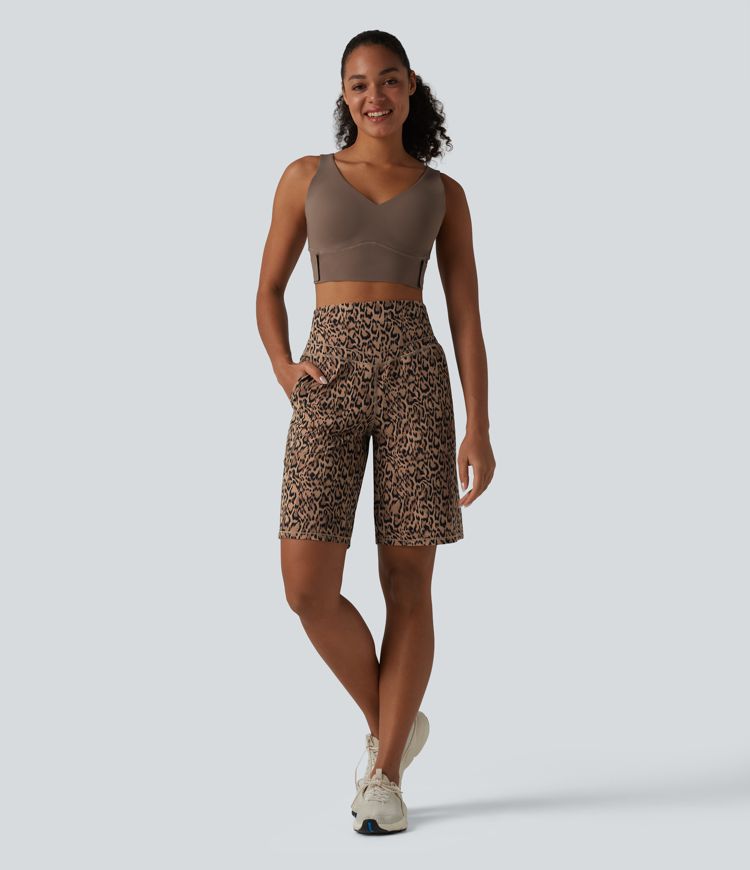 Short de yoga Halara UltraSculpt™ imprimé léopard, taille haute, gainant, jambes droites, 25 cm, avec poches