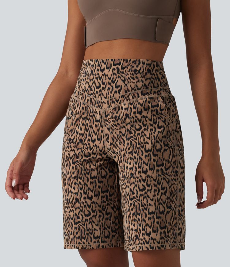 Short de yoga Halara UltraSculpt™ imprimé léopard, taille haute, gainant, jambes droites, 25 cm, avec poches