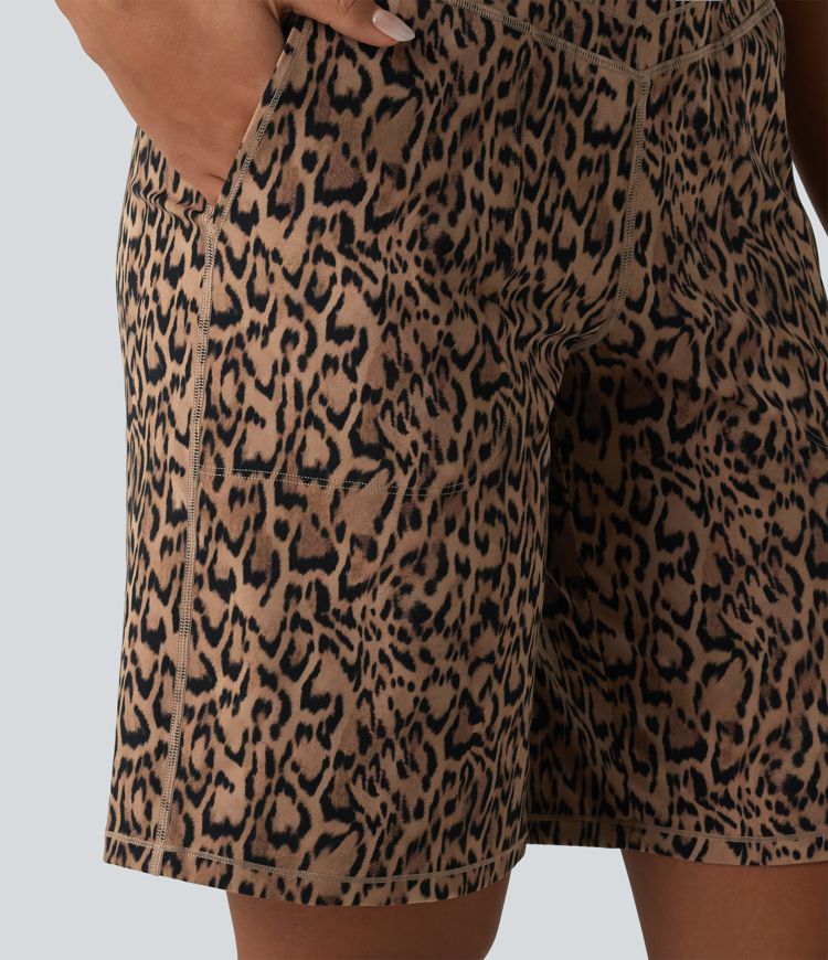 Short de yoga Halara UltraSculpt™ imprimé léopard, taille haute, gainant, jambes droites, 25 cm, avec poches