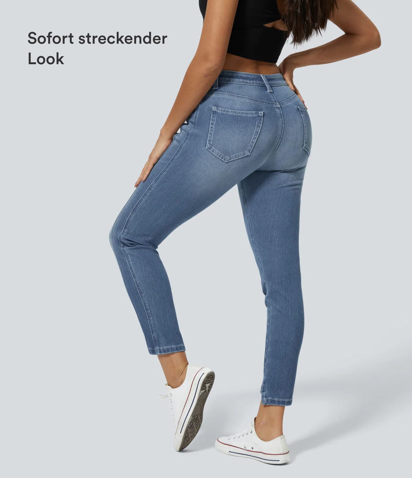 Halara Flex™ Mid Low Rise Knopf Reißverschluss Mehrere Taschen Dehnbarer Strick Lässige Röhrenjeans