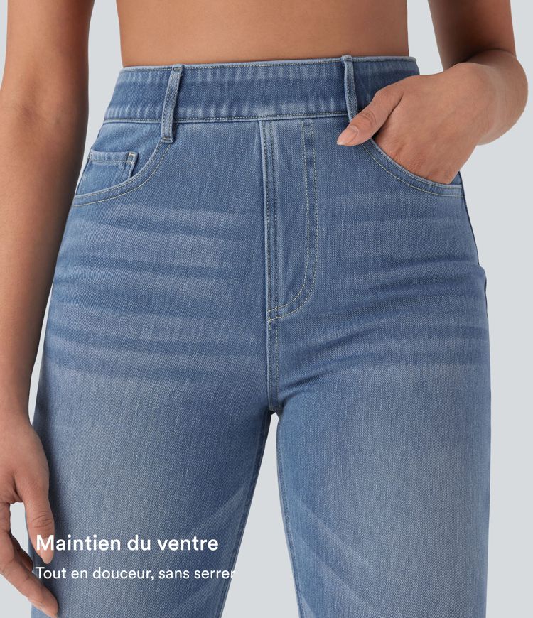 Halara Flex™ Jean casual délavé jambe droite taille haute gainant avec poches