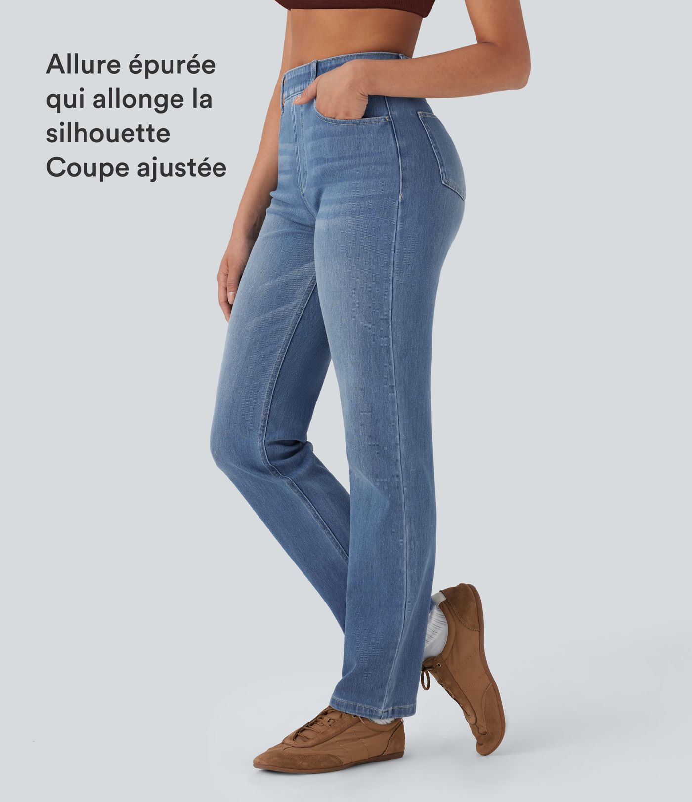 Halara Flex™ Jean casual délavé jambe droite taille haute gainant avec poches