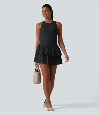 Breezeful™ Robe casual 2 en 1 sans manches dos nageur à séchage rapide, ourlet à volants étagés avec soutien-gorge intégré Breezeful™ Robe casual 2 en 1 sans manches dos nageur à séchage rapide, ourlet à volants étagés avec soutien-gorge intégré