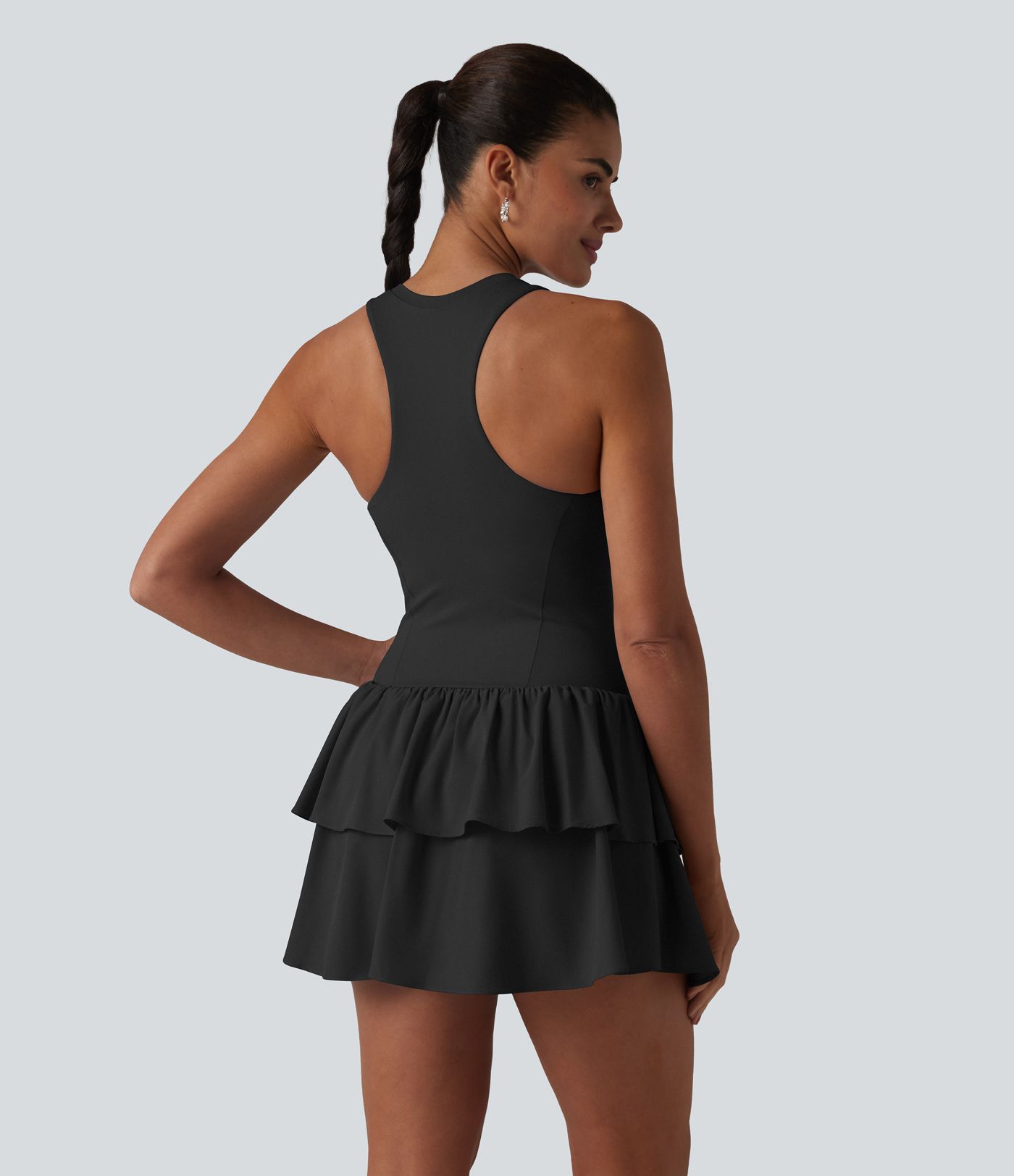 Breezeful™ Robe casual 2 en 1 sans manches dos nageur à séchage rapide, ourlet à volants étagés avec soutien-gorge intégré Breezeful™ Robe casual 2 en 1 sans manches dos nageur à séchage rapide, ourlet à volants étagés avec soutien-gorge intégré