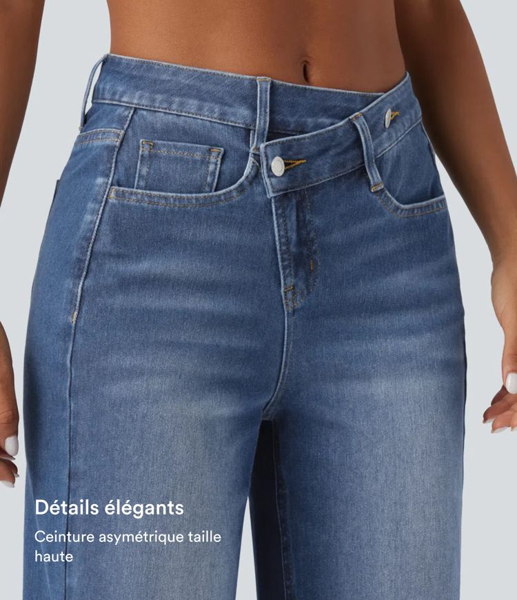 Jean baggy asymétrique Halara Flex™ taille haute effet délavé avec poches