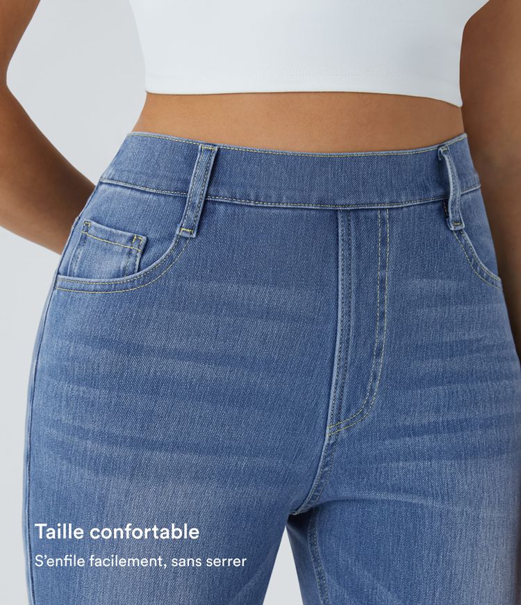 Jean droit Halara Flex™ à taille haute, poches multiples, effet délavé et tissu extensible