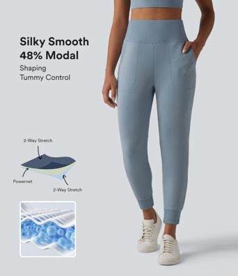 SpacerTek™ Lässige Jogginghosen mit hohem Bund, bauschformender Wirkung, schmal zulaufender Passform und Taschen