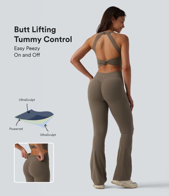 Halara UltraSculpt™ Twisted Backless Tummy Control Butt Lifting Bootcut Workout Jumpsuit with Pockets-Easy Peezy Edition