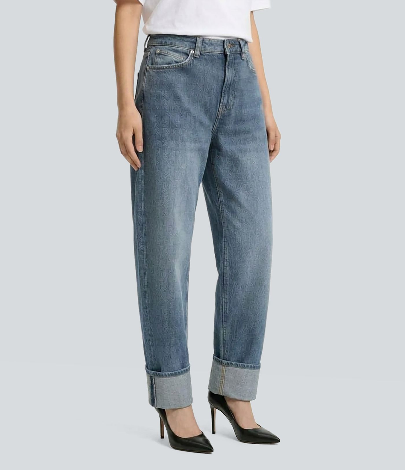 Halara Flex™ Jean barrel fuselé délavé taille mi-haute à ourlet retroussé avec poches