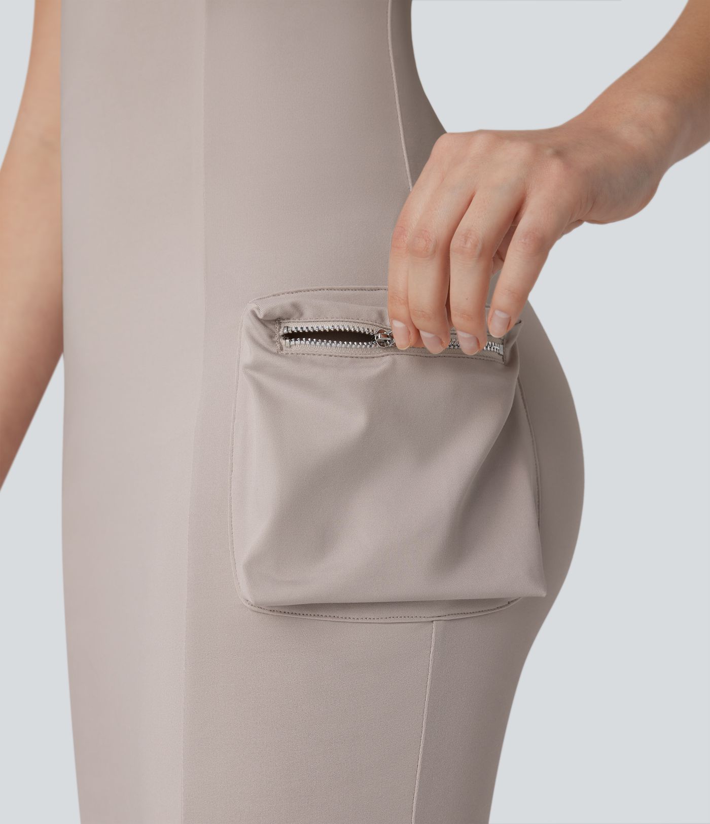 Vestido Bodycon Corto Activo de Baile con Bolsillo de Cremallera Cargo Racerback de 2 Piezas