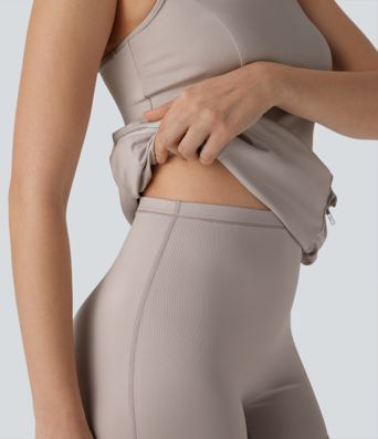 Vestido Bodycon Corto Activo de Baile con Bolsillo de Cremallera Cargo Racerback de 2 Piezas