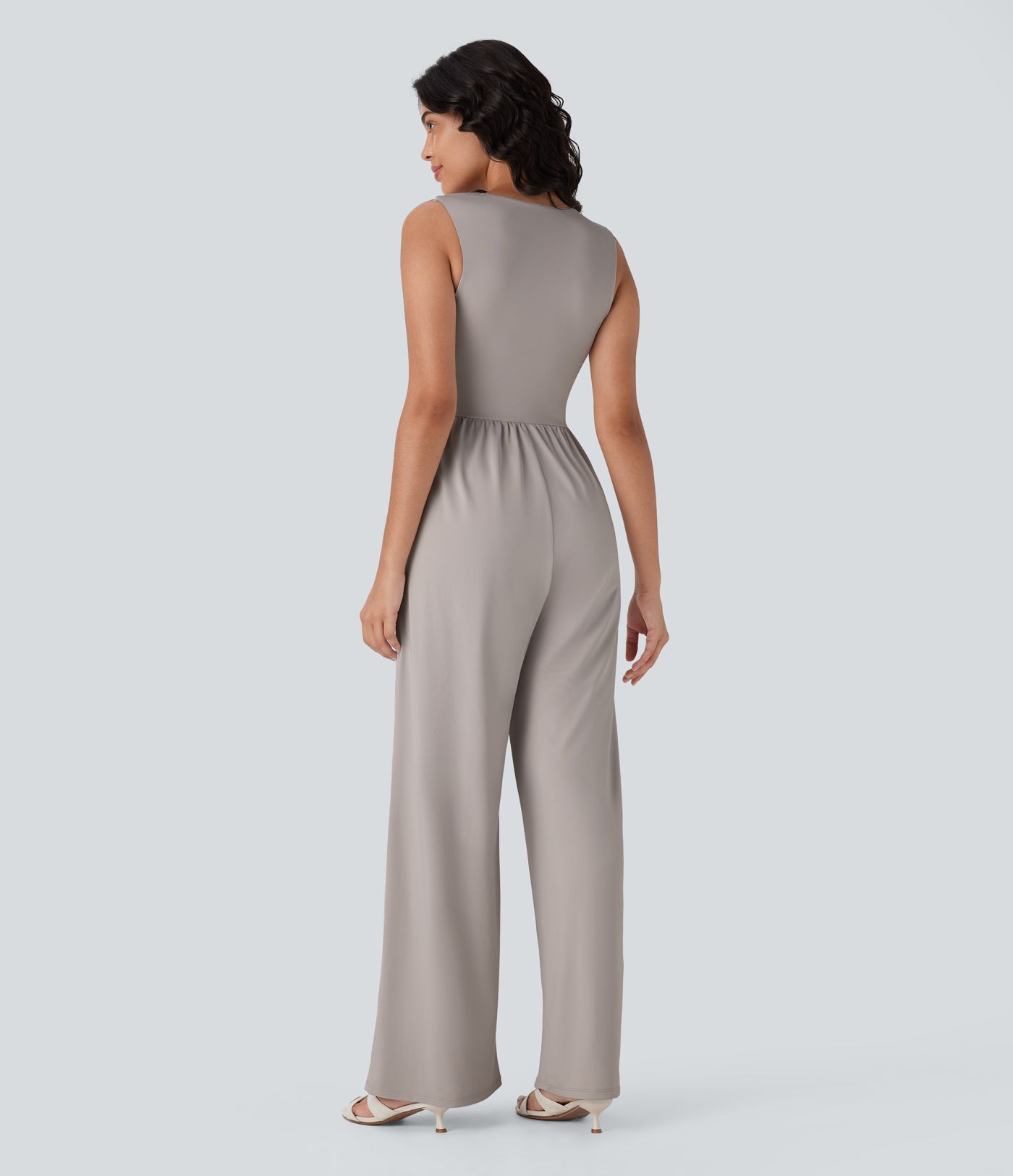Square Neck Sleeveless Ruched Pocket Work Jumpsuit