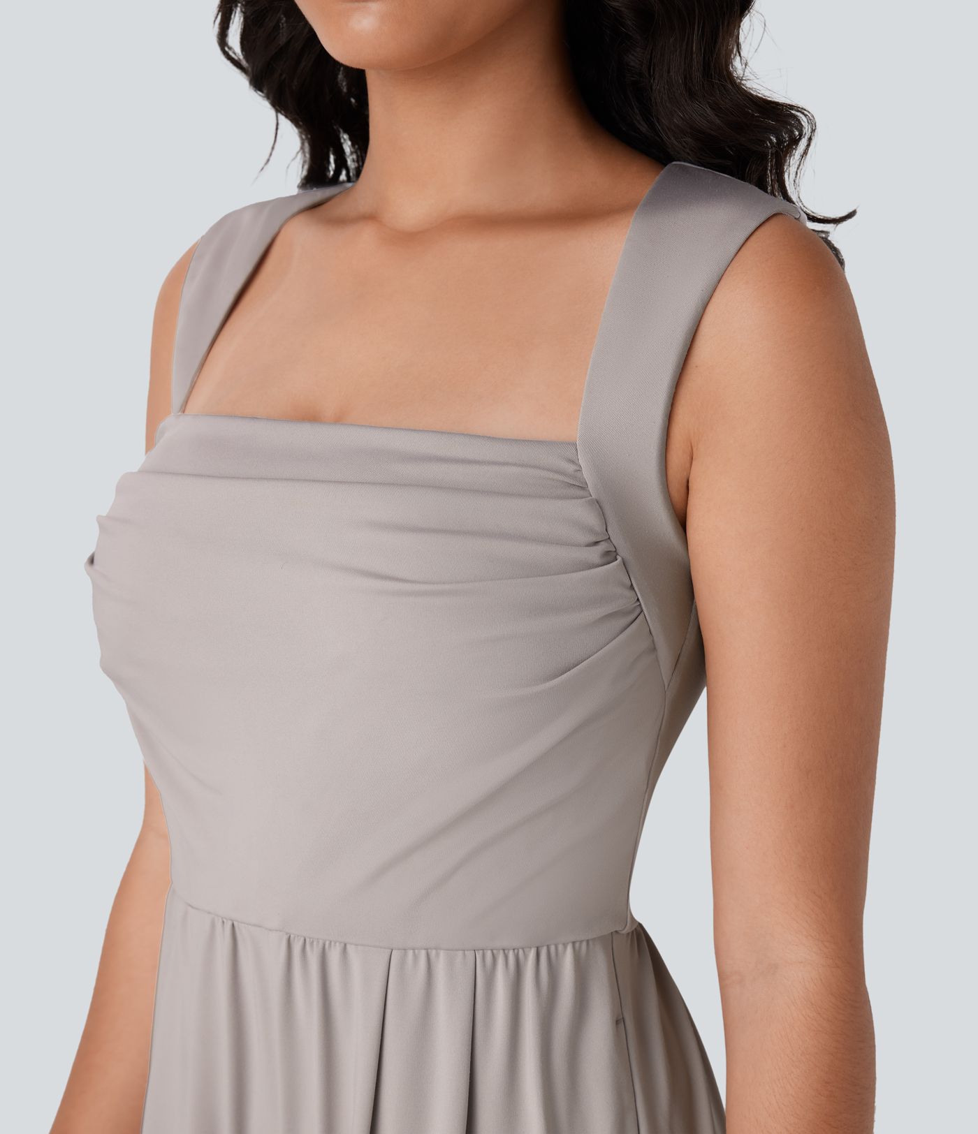 Square Neck Sleeveless Ruched Pocket Work Jumpsuit