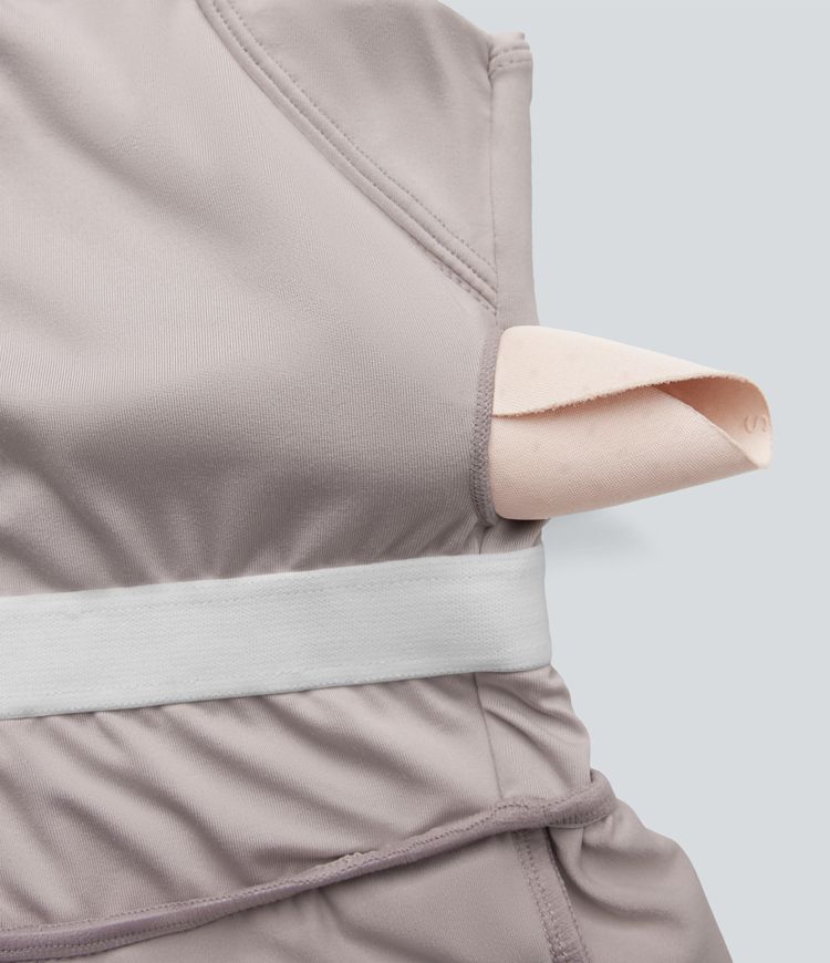 Square Neck Sleeveless Ruched Pocket Work Jumpsuit