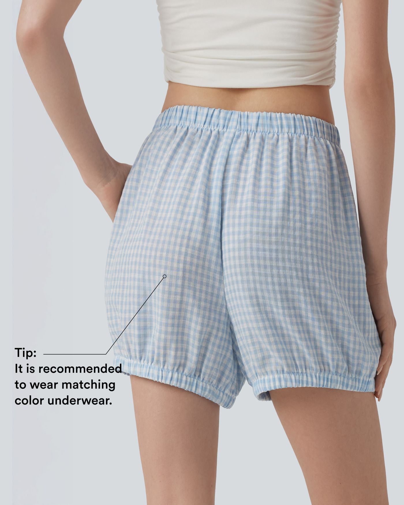 Mid Rise Plaid Casual Linen-Feel Shorts with Pockets