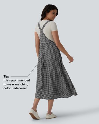 Plaid Flowy Midi Casual Dress with Pockets