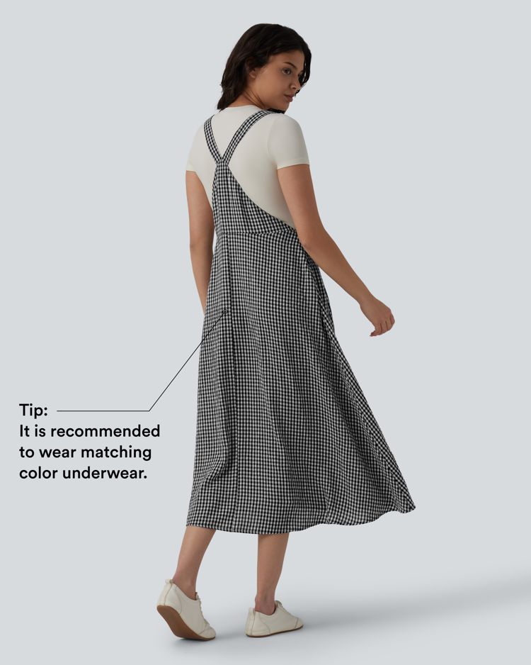 Plaid Flowy Midi Casual Dress with Pockets
