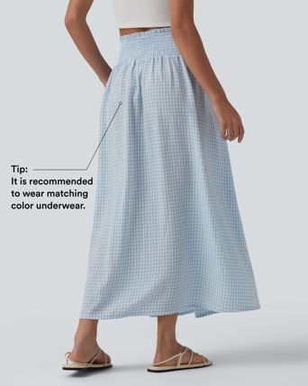 High Waisted Plaid Midi Casual Skirt with Pockets