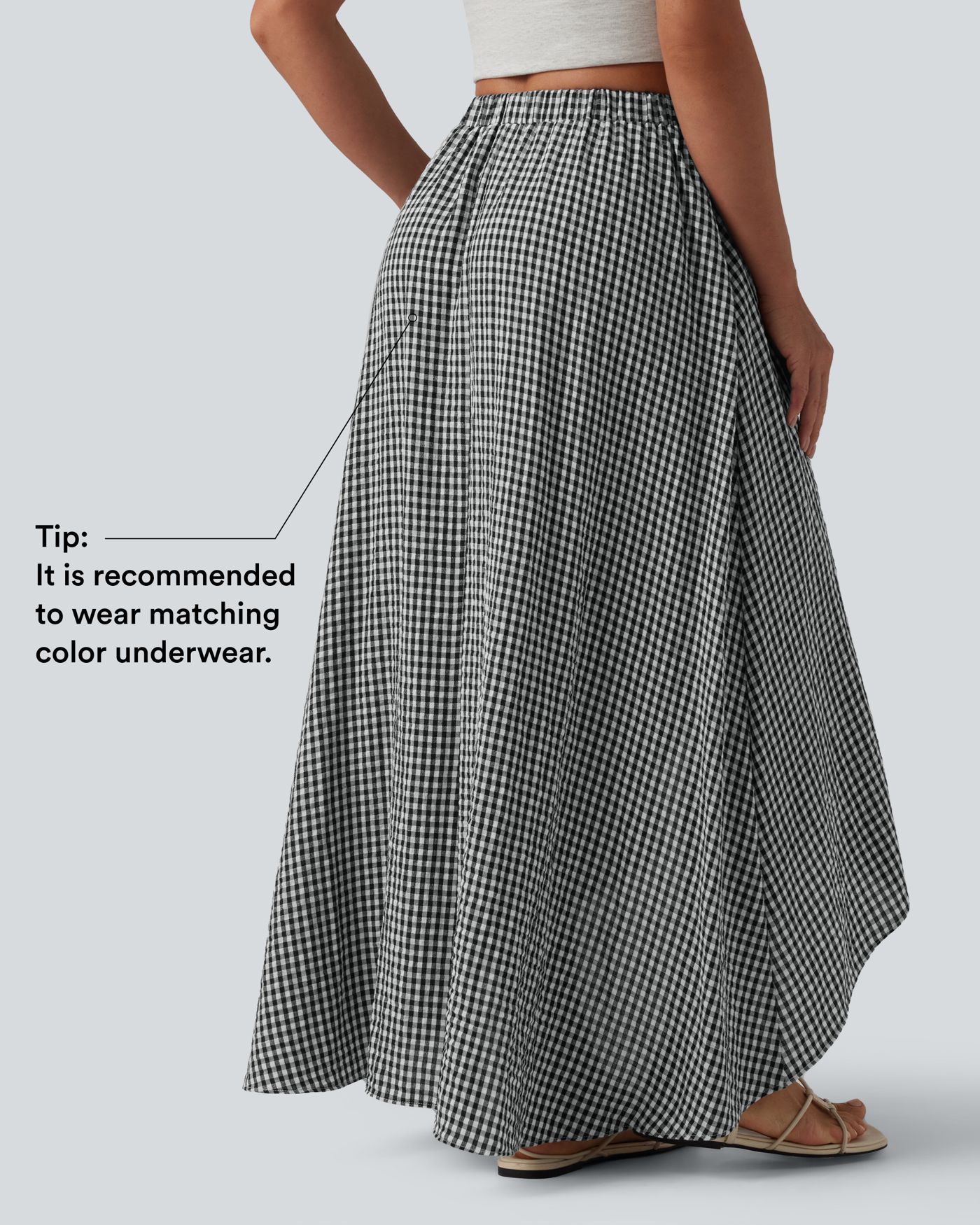 High Waisted High Low Plaid Flowy Midi Casual Linen-Feel Skirt with Pockets