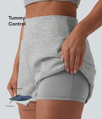 2-in-1 casual shorts met hoge taille en buikcorrigerend effect, 3'' met zakken