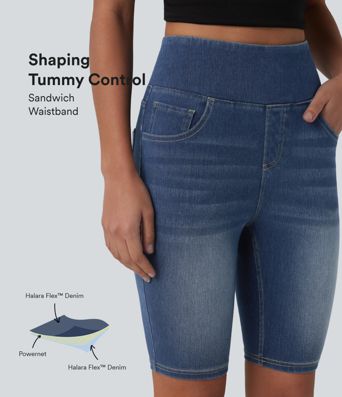 Pantaloncini Halara Flex™ casual in denim a vita alta con controllo addominale, 9'' con tasche