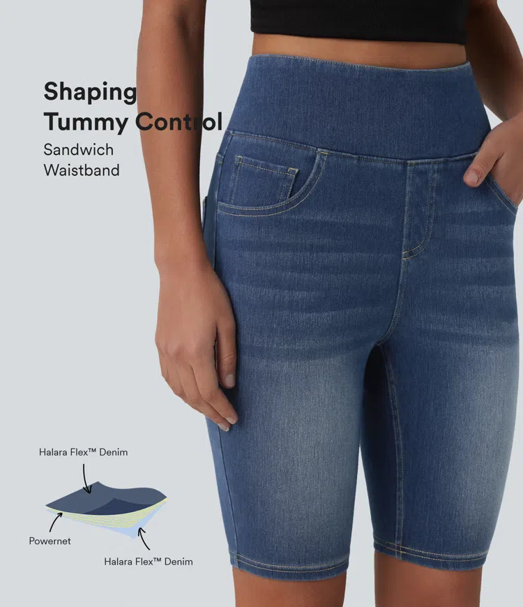Halara Flex™ High Waisted Tummy Control Denim Casual Bermuda Shorts 9'' with Pockets
