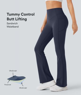 Halara UltraSculpt™ SoCinched Leggings de Yoga Bootcut de Cintura Alta con Control de Abdomen, Bolsillos y Realce de Glúteos