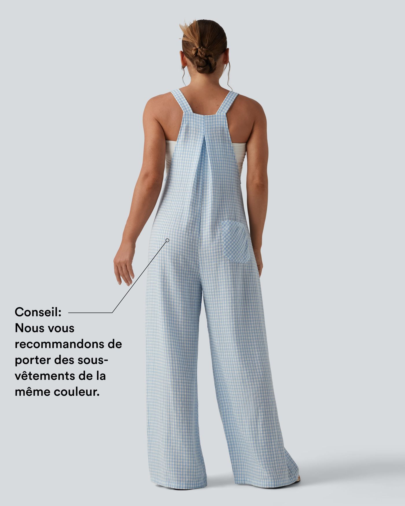 Casual linen-look plaid dungarees with pockets