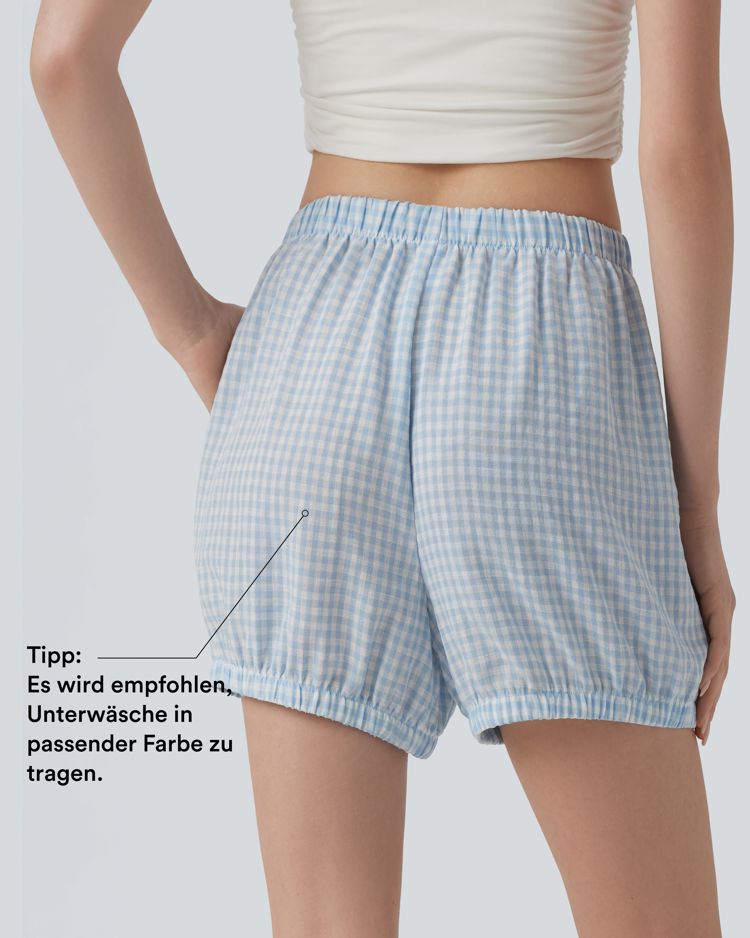 Lässige Shorts in Leinenoptik mit mittelhohem Bund, Seitentaschen und Karomuster
