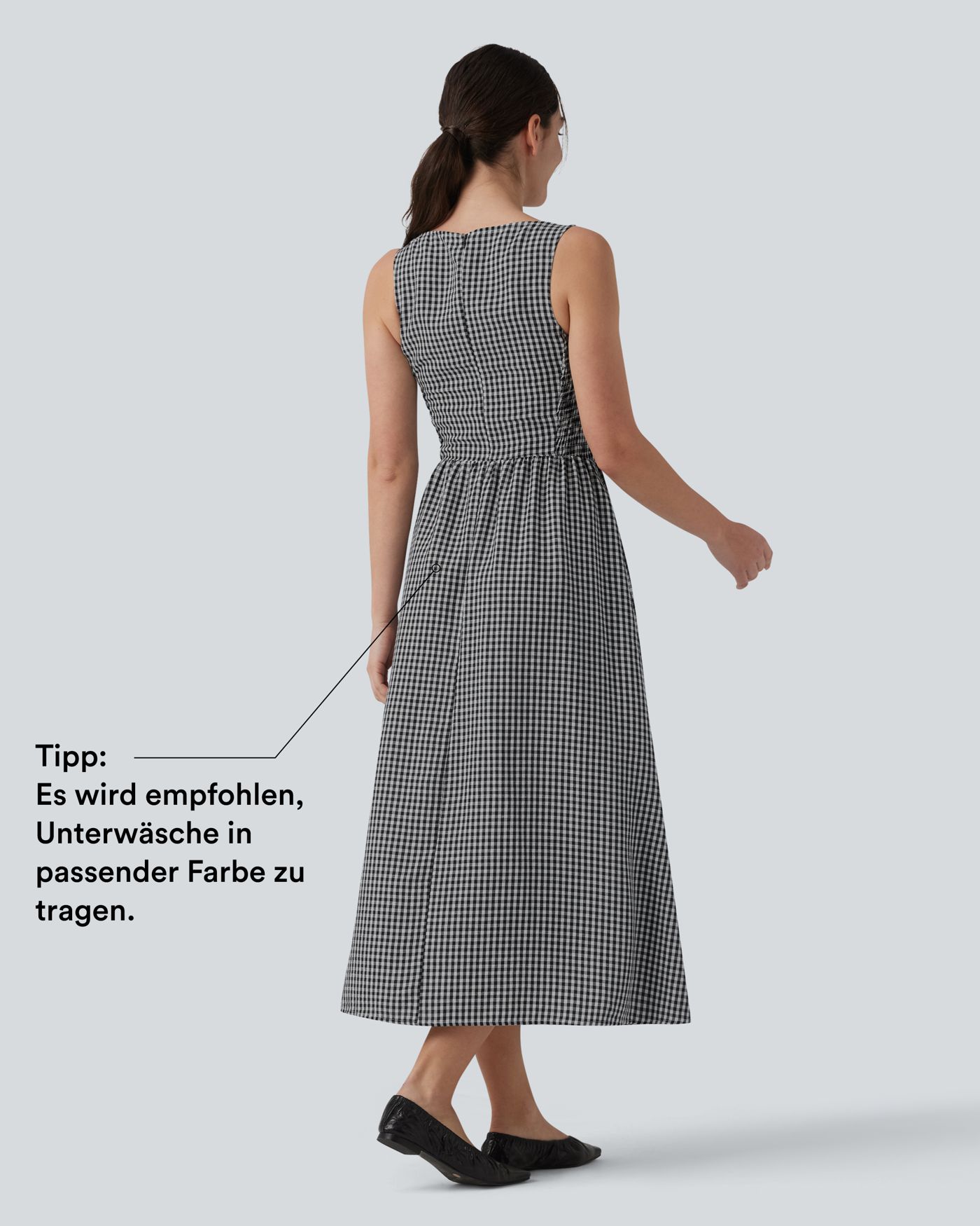 Ärmelloses, fließendes Maxikleid in Leinenoptik mit U-Boot-Ausschnitt, Seitentaschen und Karomuster