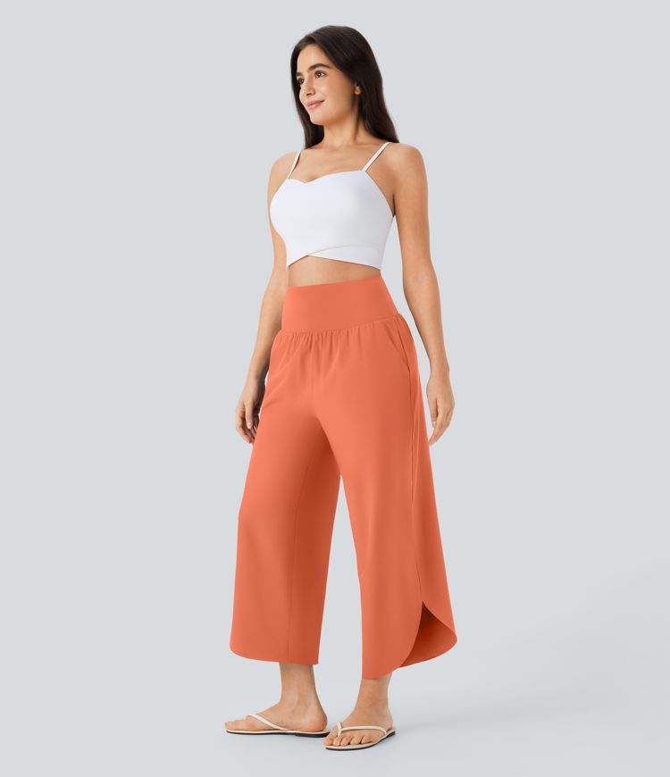 Breezeful™ High Waisted Tummy Control Split Hem Quick Dry Resort Pants with Pockets